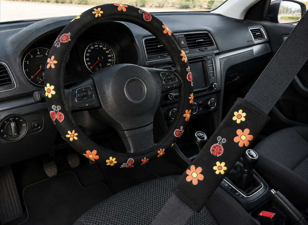 Set Cubrevolante + Cubre Cinturon de Seg.floreado