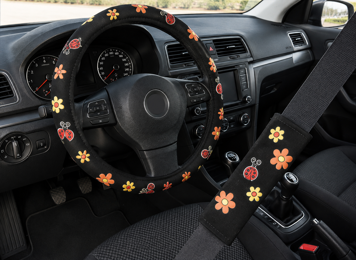 Set Cubrevolante + Cubre Cinturon de Seg.floreado
