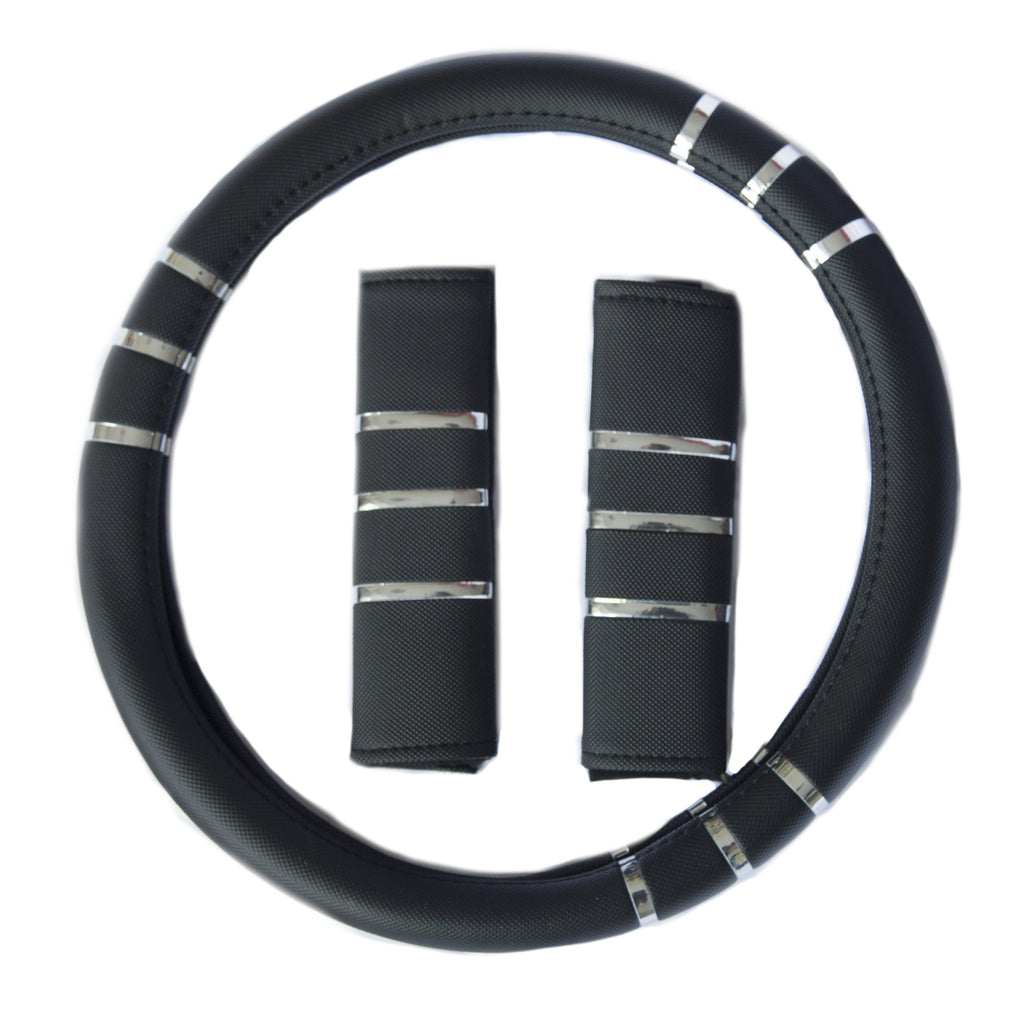 Set Cubrevolante + Cubre Cinturon de Seg.con Tiras Plata