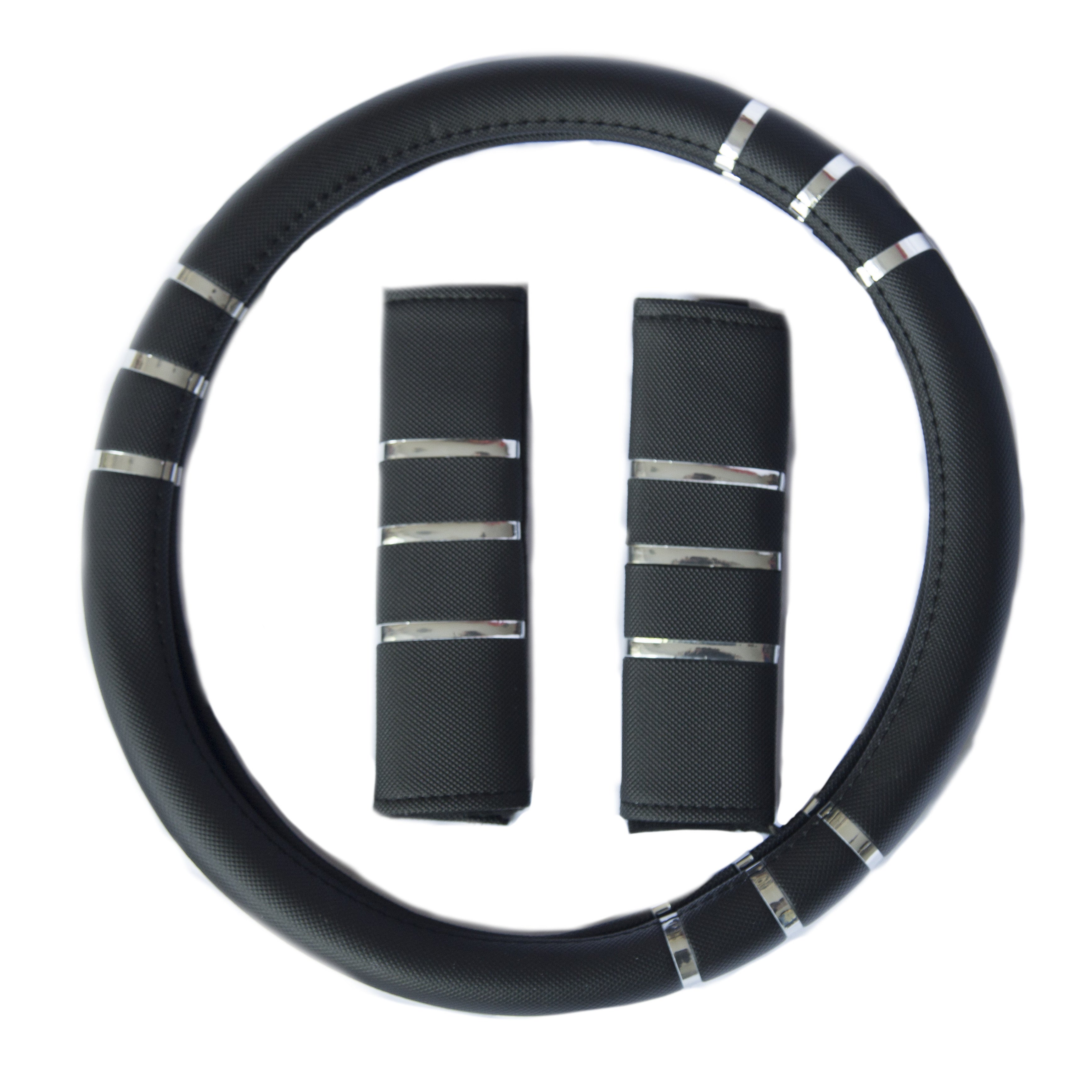 Set Cubrevolante + Cubre Cinturon de Seg.con Tiras Plata