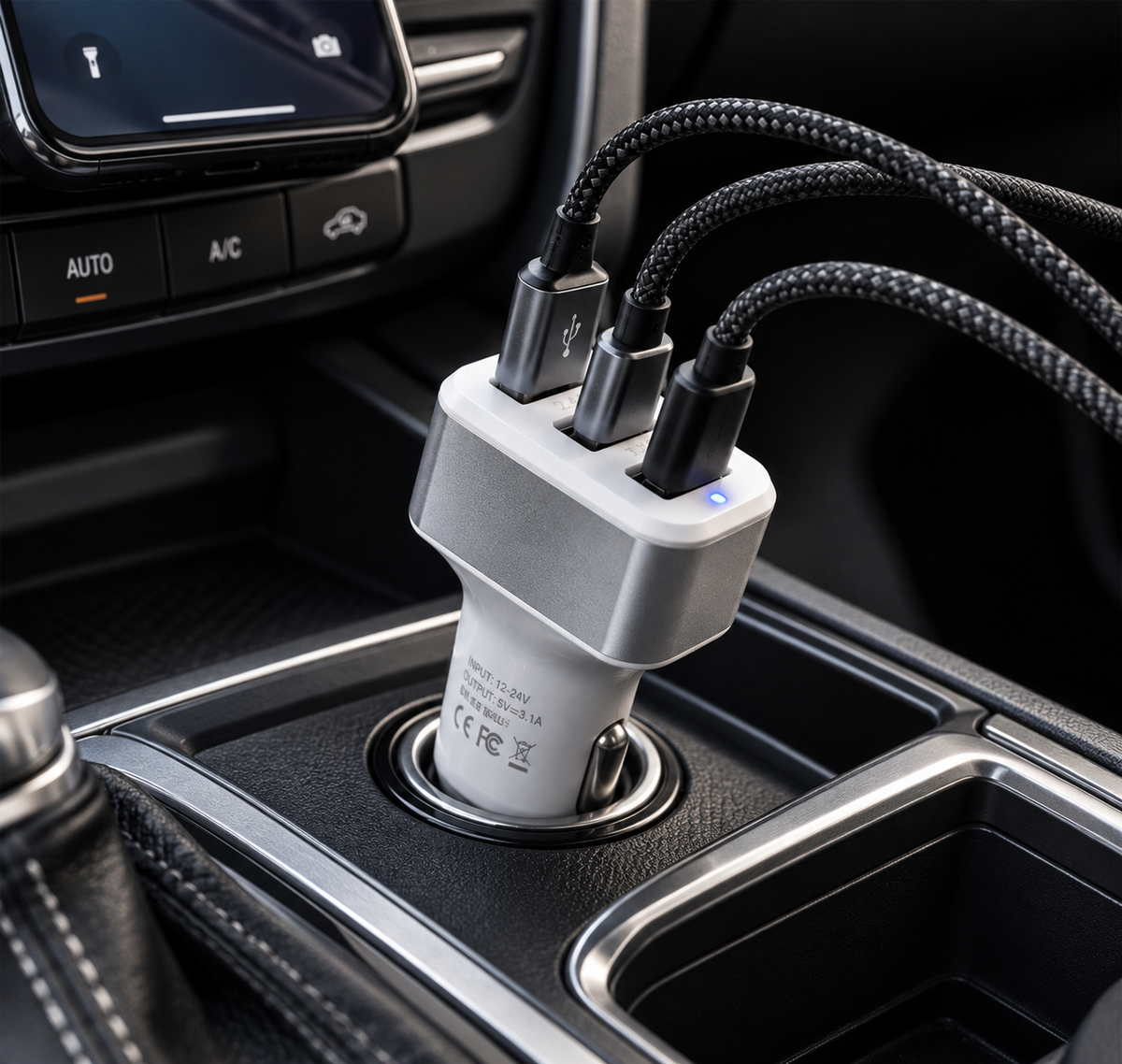 Adaptador 3 en 1 (2 USB y 2 x 12V)