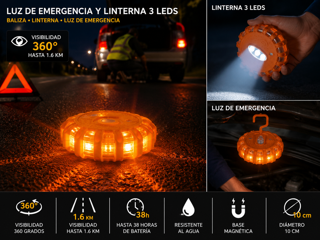 Luz de Emergencia y Linterna 3 Leds