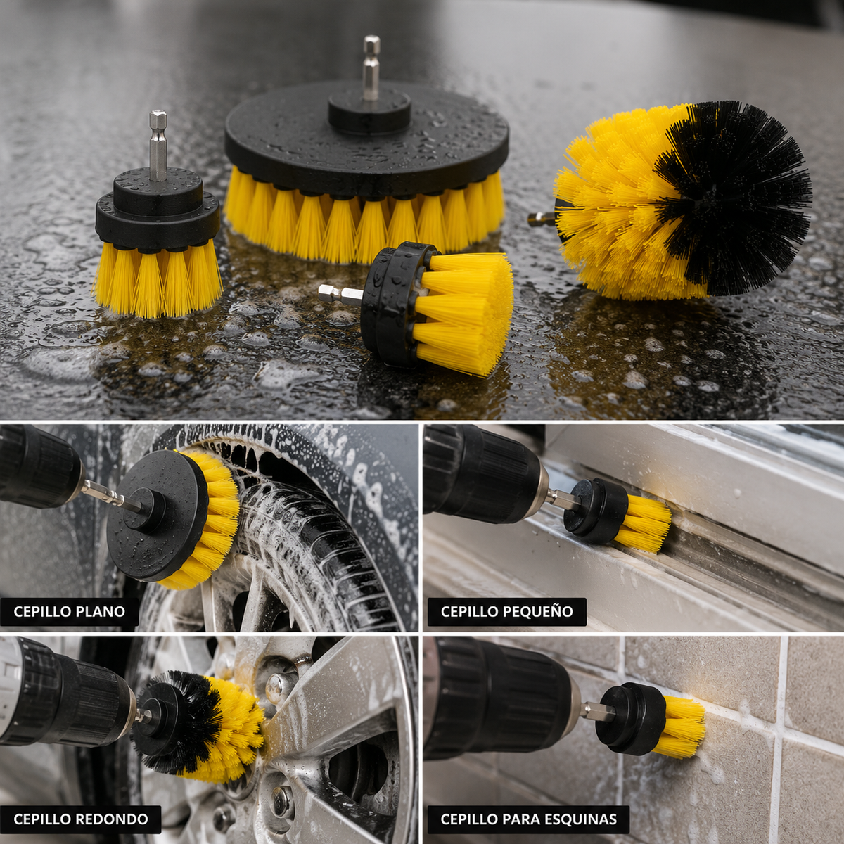 Set 3 Pcs Cepillo para Taladro Amarillo