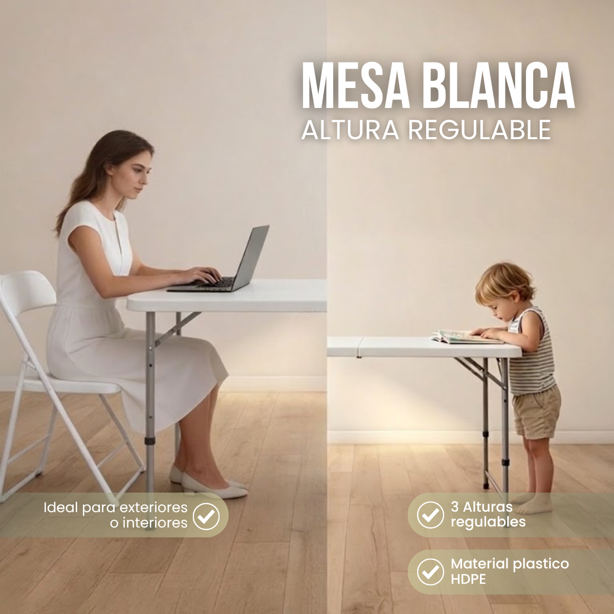 Mesa Plegable 120cm Altura Regulable