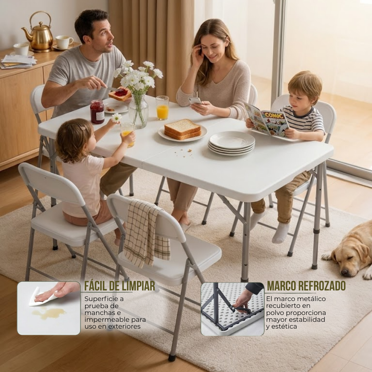 Mesa Plegable 120cm Altura Regulable